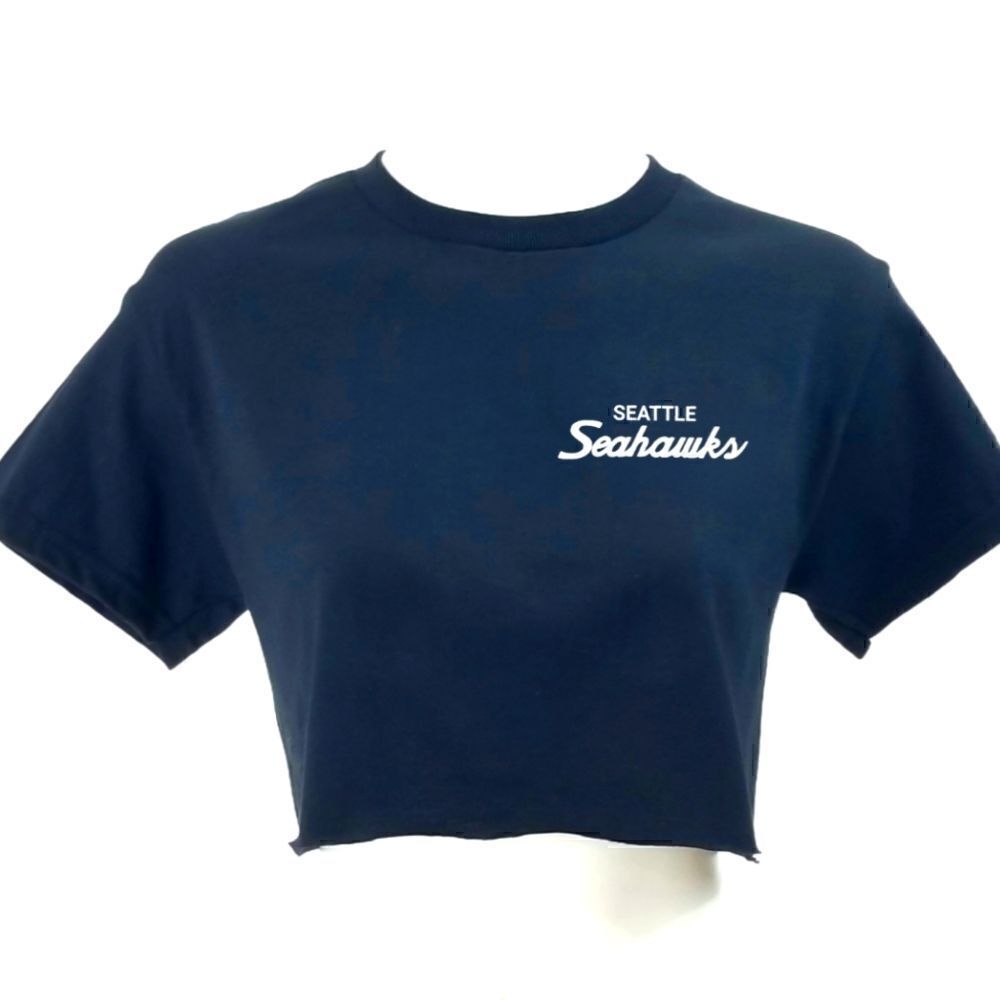 SEATTLE SEAHAWKS Double Script Retro Logo "Cropped" Crop Top Football Jersey Tee